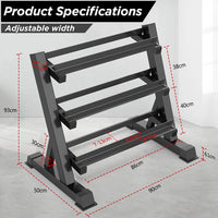 Dripex Kurzhantelständer Kurzhantelablage, Dumbbell Rack 3 Regale, Hantellagerung 90 x 50 x 93cm für Kurzhanteln Aller Gewichte, angewinkelten Ablagebleche, Belastbarkeit 300kg