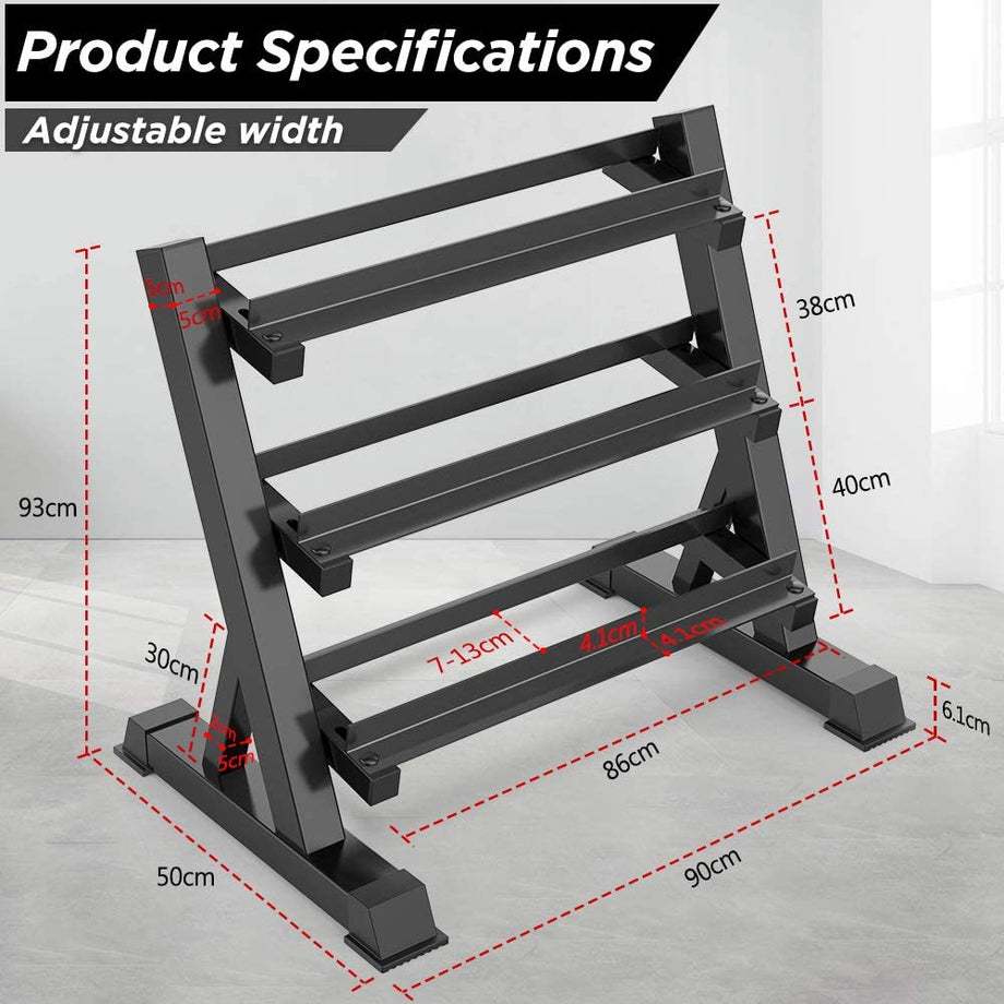 Dripex Kurzhantelständer Kurzhantelablage, Dumbbell Rack 3 Regale, Hantellagerung 90 x 50 x 93cm für Kurzhanteln Aller Gewichte, angewinkelten Ablagebleche, Belastbarkeit 300kg