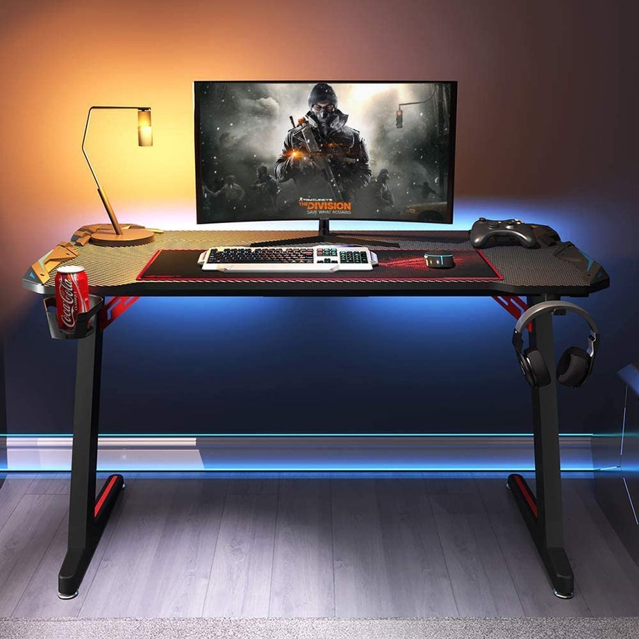 Dripex Gaming Tisch 113 cm Gaming Schreibtisch Gaming Computertisch PC Schreibtisch Gamer mit Getränkehalter und Kopfhörerhalter
