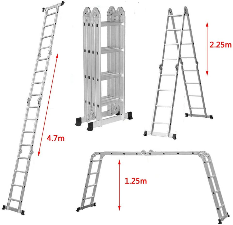 Dripex Leiter Mehrzweckleiter Klappleiter【robust】Stehleiter Gerüstplattform Doppelleiter Merhzweck Anlegeleiter Klappleiter Aluleiter Haushaltsleiter Tragfähigkeit bis 150kg(4x4 Stufen. 4,7 mete)