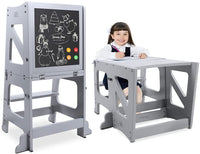 YOLEO 2 in 1 Lernturm Kinder Tritthocker Lernstuhl Kinderhocker Faltbarer Kinderschemel für Baby, mit doppelseitiger magnetischer Tafel, Rutschfestes Fußpolster, Umweltschutz, Küchen-/Badezimmerhelfer