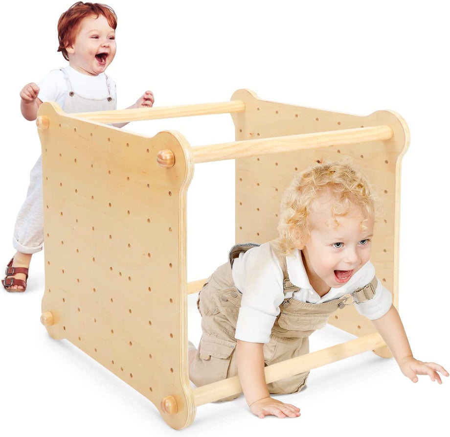 Dripex 6 IN 1 Kletterwürfel aus Holz Indoor/Outdoor Klettergerüst, mit Rutsche kombinierbar für Kleinkinder ab 12 Monaten, belastbar 60kg