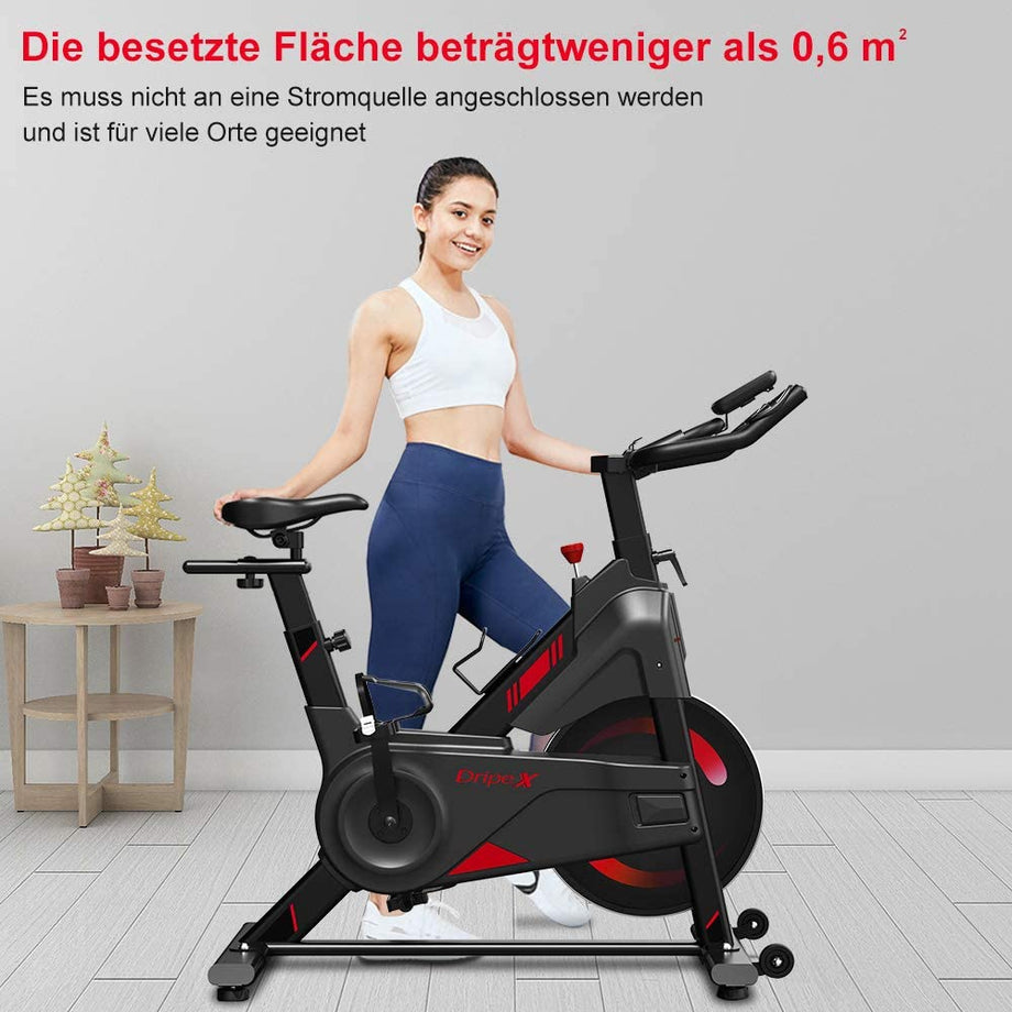 Dripex Heimtrainer Fahrrad, Indoor Hometrainer mit Stahlschwungrad, Magnetbremse, Pulsmesser, LCD-Anzeige und Flaschehalter Benutzergewicht bis 120kg