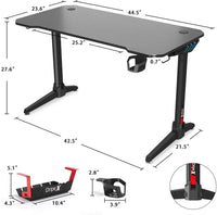 Dripex Gaming Tisch 113 cm Gaming Schreibtisch Gaming Computertisch PC Schreibtisch Gamer mit Getränkehalter und Kopfhörerhalter Schwarz