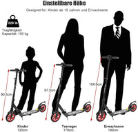 YOLEO Scooter für Erwachsene Roller Kickscooter Tretroller Cityroller für Kinder ab 10 Jahre 200mm Rad Klappbar und Höhenverstellbar mit Tragegurt