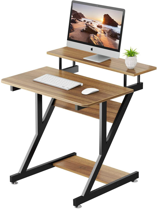 Dripex Schreibtisch Dunkelbraun Computertisch Stabiler Z-förmiger Arbeitstisch PC Laptop Tisch Home Office mit Ablage 70 x 60 x 79CM