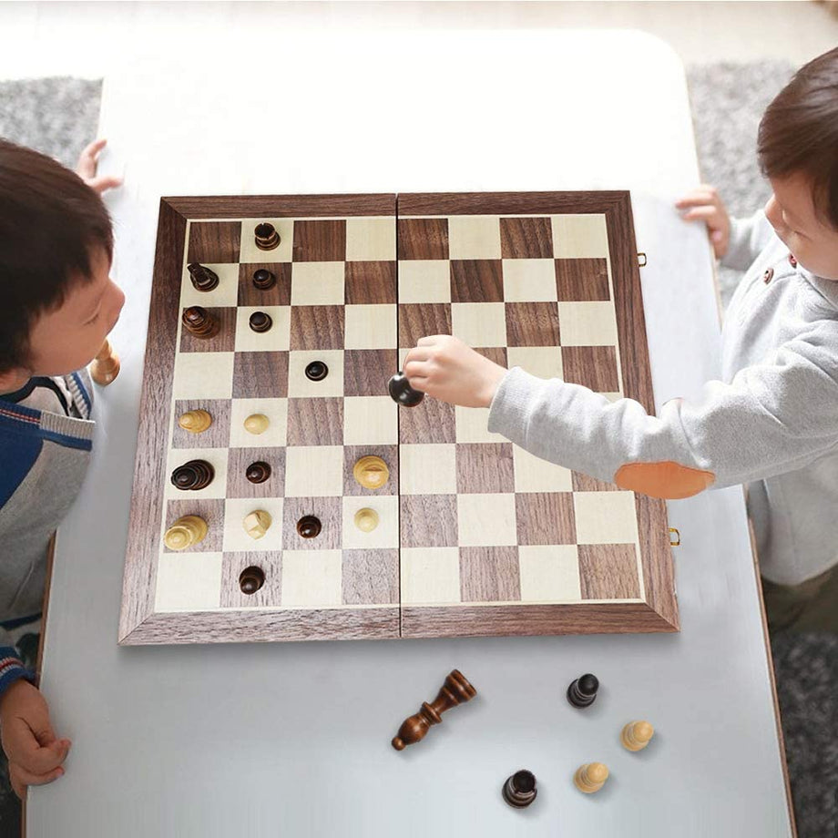 Schachspiel aus Holz - klappbares magnetisches Schachbrett - handgefertigt Schach - Qualität Schachkassette - Faltschachset für Haus, Reise - Pädagogische Speil für Kinder