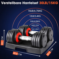 Dripex Hantelset Kurzhanteln Verstellbar 30LB/15KG 2er Set Professionell Dumbbell für Frauen Kinder, Schweißresistent Kurzhantelstange, 5 Gewichte Gleiten-Tech Verstellbar Hanteln für Krafttraining