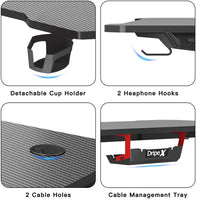 Dripex Gaming Tisch 113 cm Gaming Schreibtisch Gaming Computertisch PC Schreibtisch Gamer mit Getränkehalter und Kopfhörerhalter Schwarz