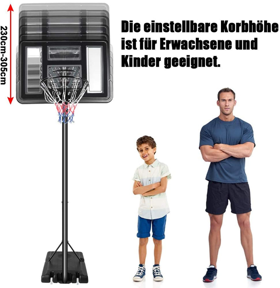 YOLEO Basketballkorb 2,3 bis 3,05 Meter höhenverstellbar mit Ständer Korbanlage Outdoor beweglich für Erwachsene Kinder