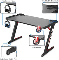 Dripex Gaming Tisch 113 cm Gaming Schreibtisch Gaming Computertisch PC Schreibtisch Gamer mit Getränkehalter und Kopfhörerhalter