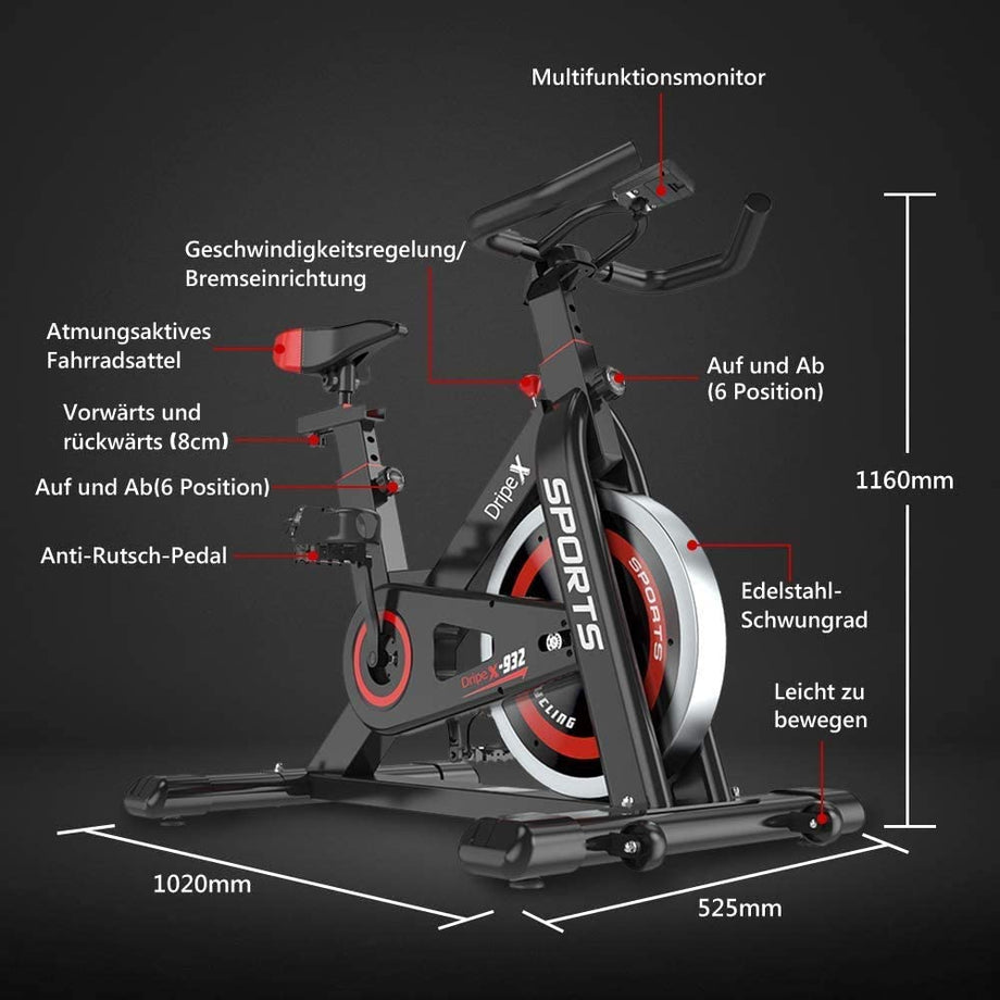 Dripex Heimtrainer, Fitnessbikes Ergometer mit Schutzhülle, Pulsmesser, 