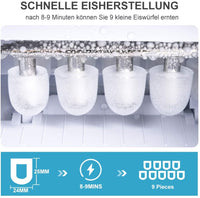 YOLEO Eiswürfelmaschine, leise Ice Maker 9 Eiswürfel in 8 Minuten, 12kg /24 Stunden, Selbstreinigungsfunktion, Einfache Bedienung
