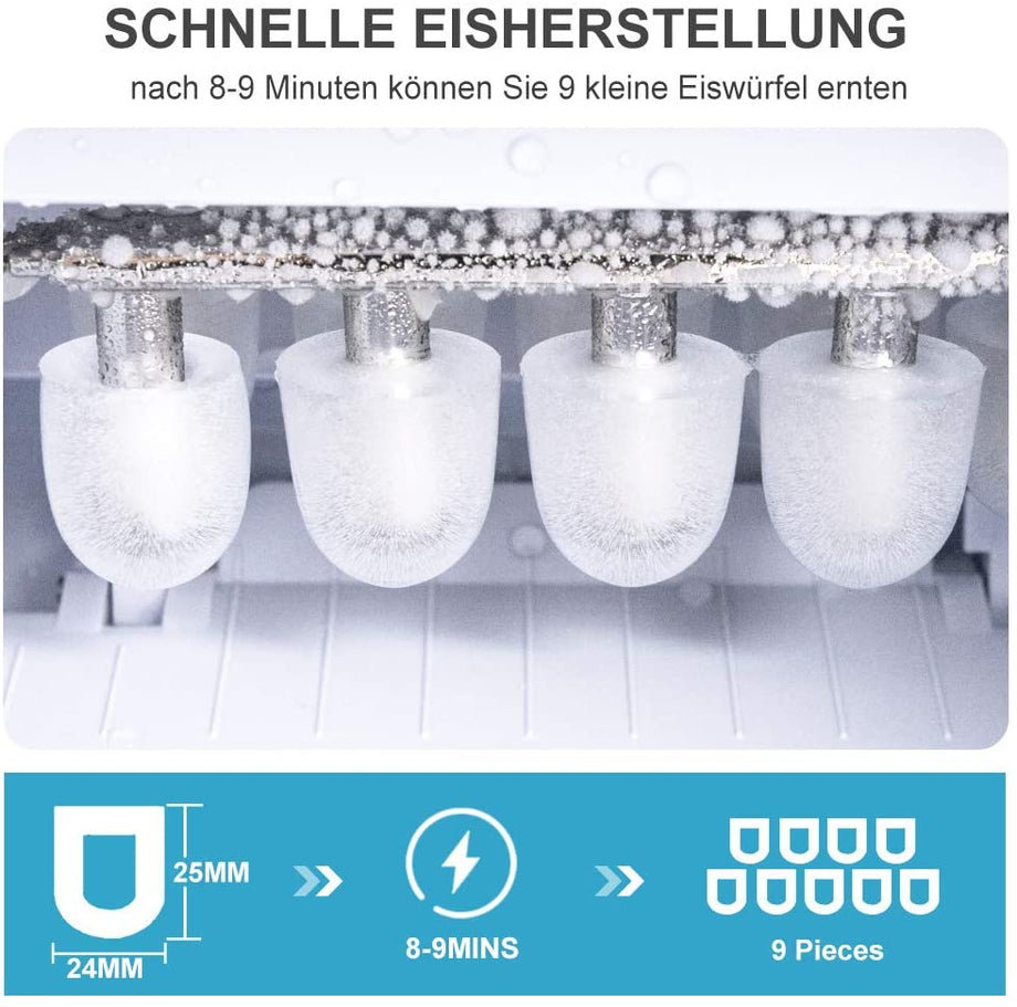 YOLEO Eiswürfelmaschine, leise Ice Maker 9 Eiswürfel in 8 Minuten, 12kg /24 Stunden, Selbstreinigungsfunktion, Einfache Bedienung