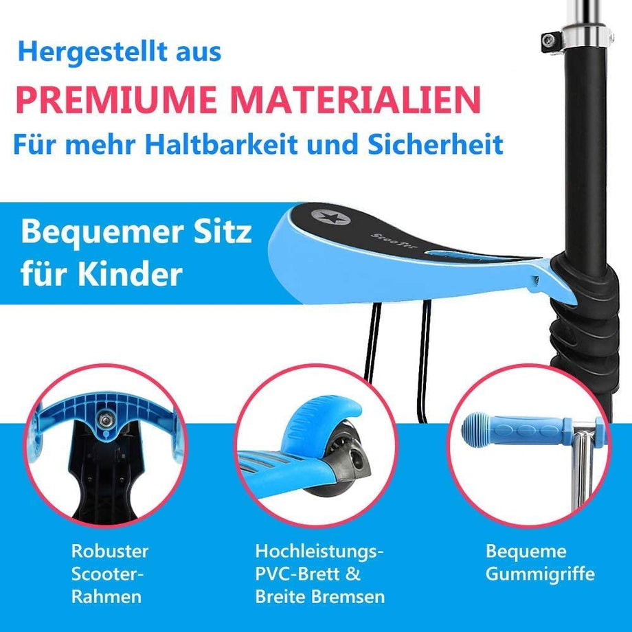 YOLEO 5-in-1 Kinder Roller Scooter mit Abnehmbarer Karikaturkorb Sitz Schubstange LED große Räder Bequeme Rückenlehne Höheverstellbare Lenker für Kleinkinder Jungen Mädchen ab 2 Jahre