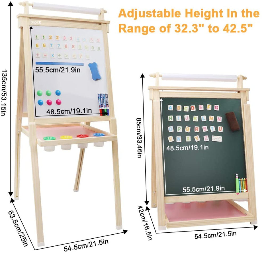 Dripex Kinder Kunst Staffelei mit Papierrolle doppelseitige Tafel und Magnetic Board für Kinder Malen Upgrade Whiteboard Kreidetafel