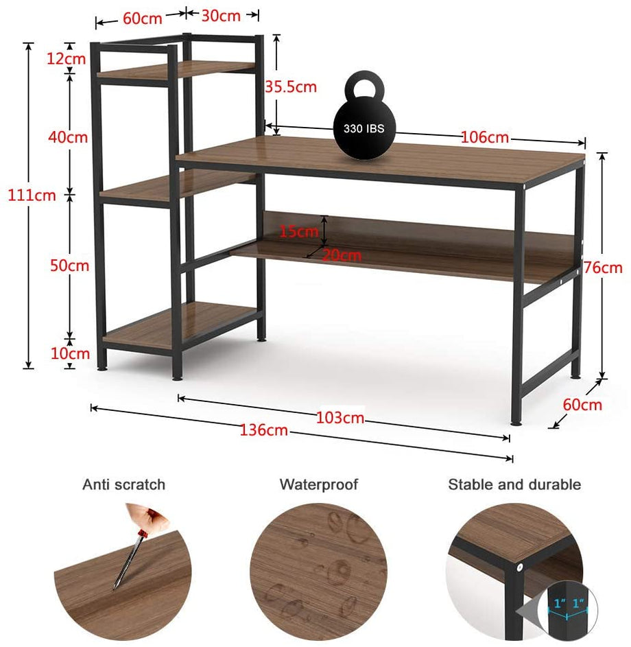 Dripex Holz Schreibtisch mit Ablage Computertisch, PC-Tisch Bürotisch Officetisch Stabile Konstruktion Tisch für Home Office