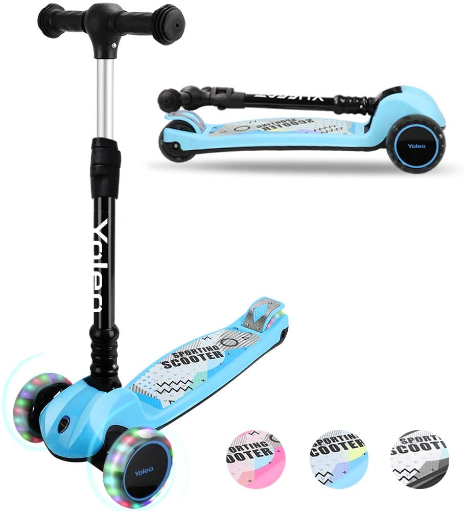 YOLEO Kinder Roller Kinderscooter Dreiradscooter mit LED Leuchtenden Räder
