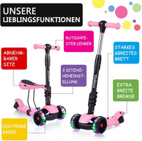 YOLEO 3-in-1 Kinder Roller Scooter mit Abnehmbarem Sitz