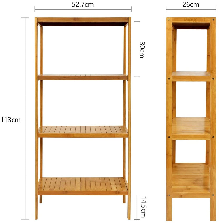 Dripex Standregal Badregal 4 Ebenen Holzregal Küchenregal Pflanzregal Mehrzwerkregal Regal Bambus für Wohnzimmer Badzimmer Waschraum Garten 113 x 26 x 52cm