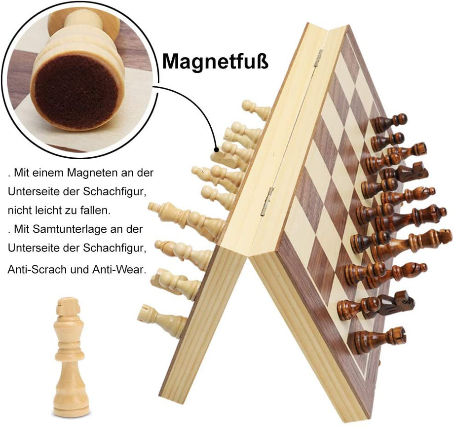 Schachspiel aus Holz - klappbares magnetisches Schachbrett - handgefertigt Schach - Qualität Schachkassette - Faltschachset für Haus, Reise - Pädagogische Speil für Kinder
