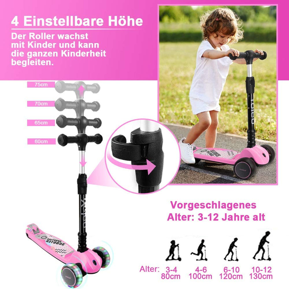 YOLEO Kinder Roller Kinderscooter Dreiradscooter mit LED Leuchtenden Räder