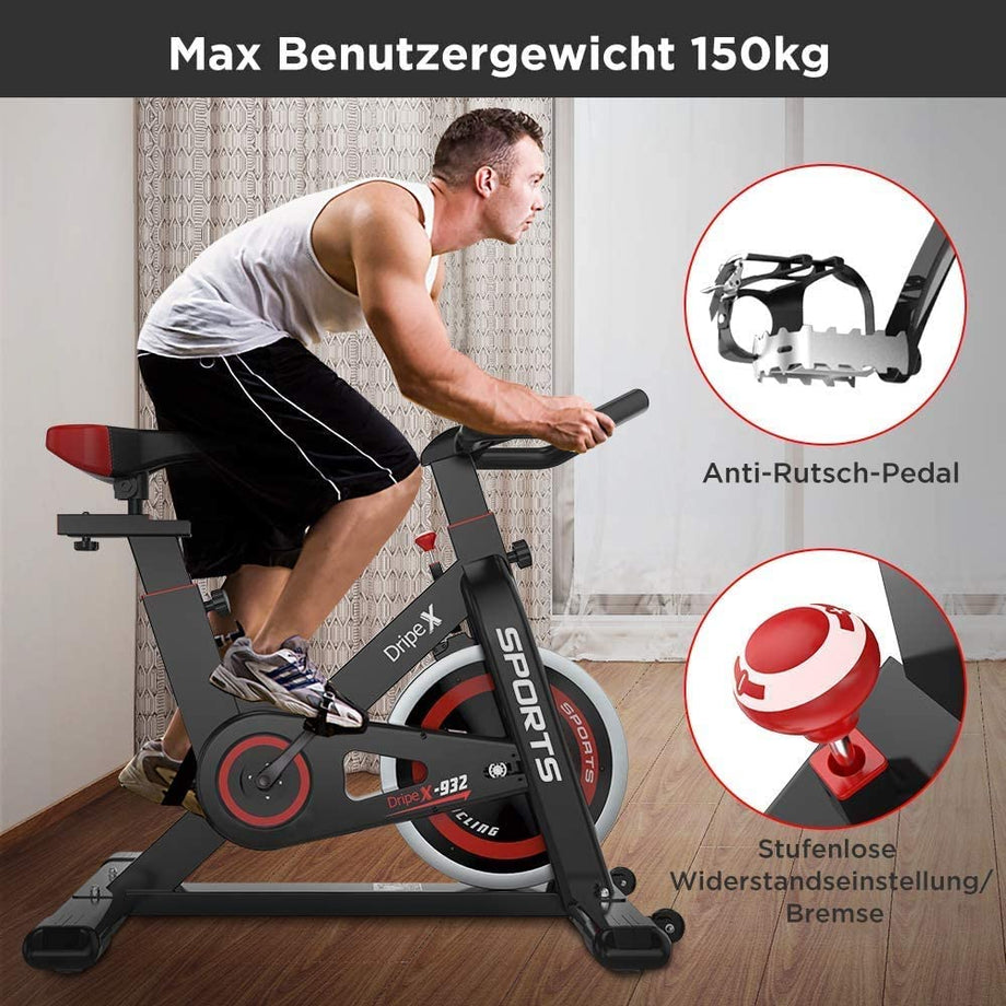 Dripex Heimtrainer Ergometer Hometrainer Stufenlose Widerstandseinstellung mit Pulsmesser großes Trägheitsschwungrad Benutzergewicht bis 150kg