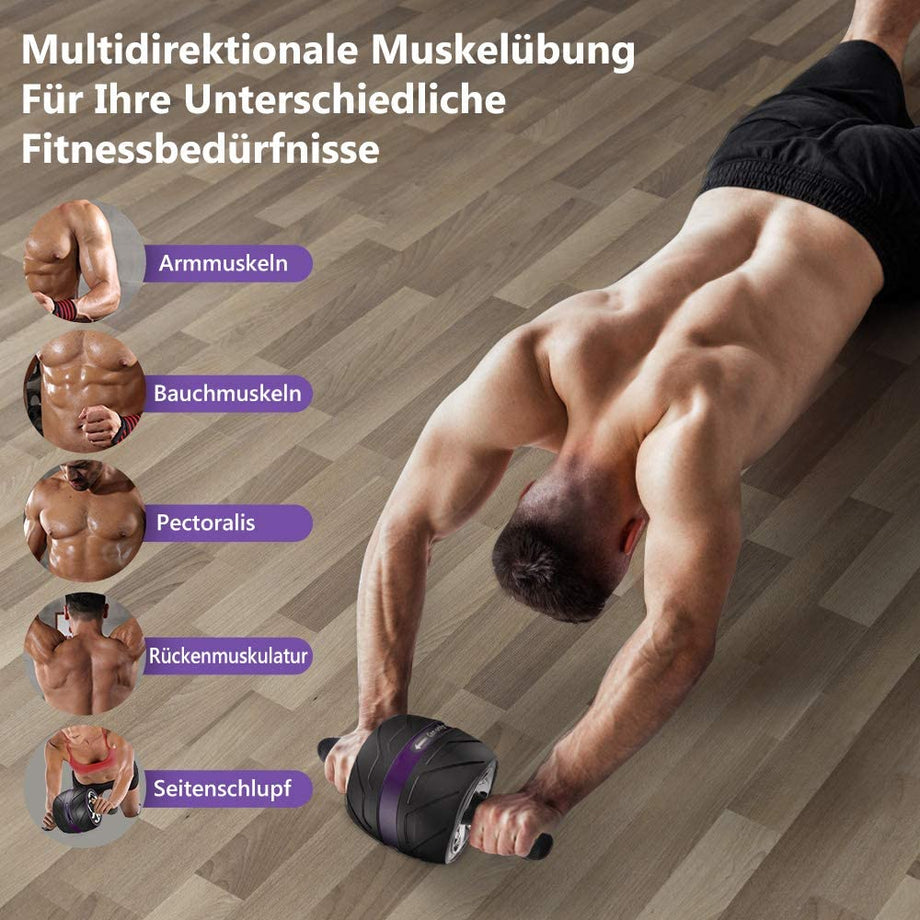 Dripex Bauchroller Set 4 IN 1 Bauchtrainer Fitnessset, AB Roller Bauchroller + Anti-Rutsch-Yogamatte/-Knieschützer+ 2 Liegestützgriffe, für zu Hause/Bauchmuskeltraining/Muskelaufbau, Frauen und Männer