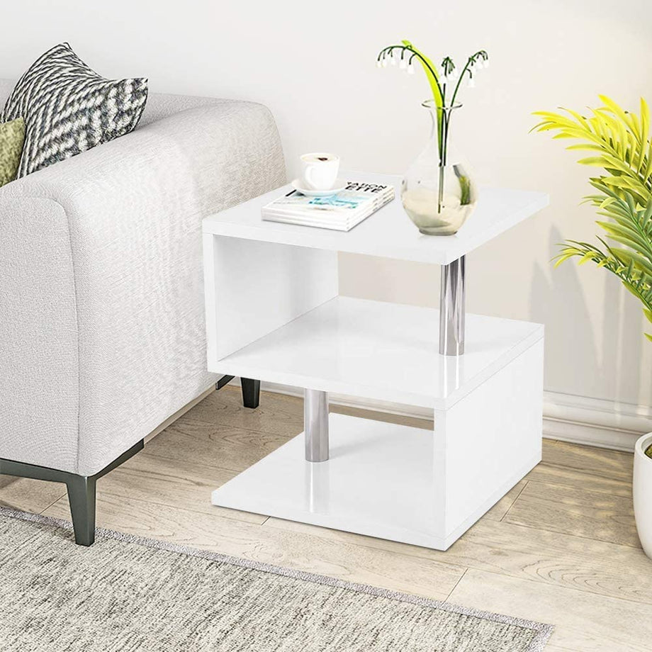 YOLEO Beistelltisch, Sofatisch Nachttisch mit LED Couchtisch Betttisch für Wohnzimmer, Schlafzimmer, Flur, Büro 52x44x38 cm