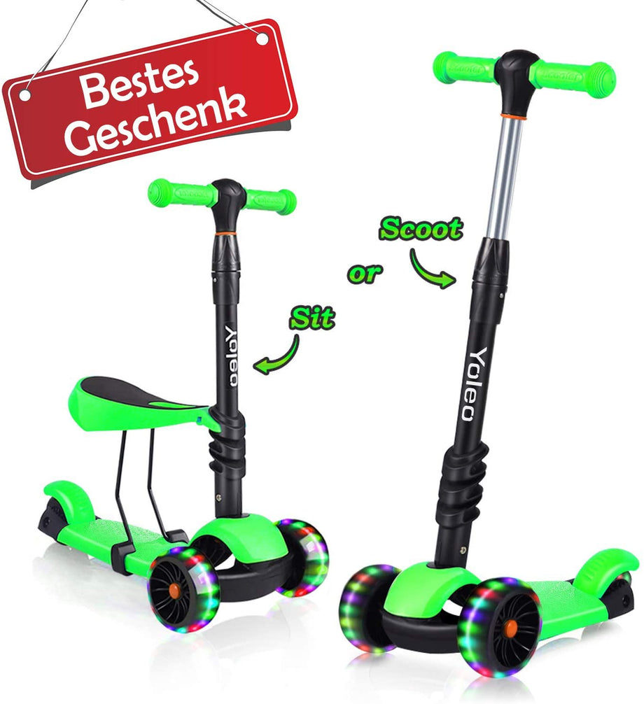 YOLEO 3-in-1 Kinder Roller Scooter mit Abnehmbarem Sitz