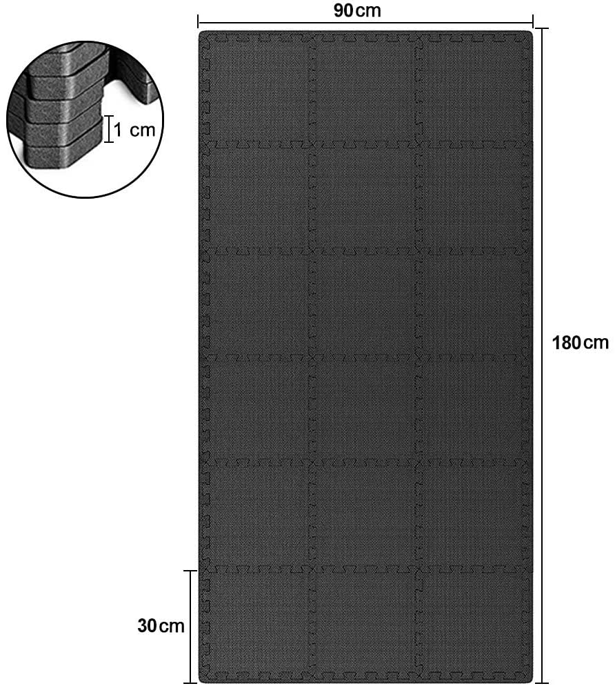 YOLEO Puzzlematte Kinderspielteppich Spielmatte Spielteppich Schaumstoffmatte Kinderteppich Schutzmatten Bodenschutzmatten Unterlegmatten Fitnessmatte 32x32 cm (Schwarz 18 Stücke)