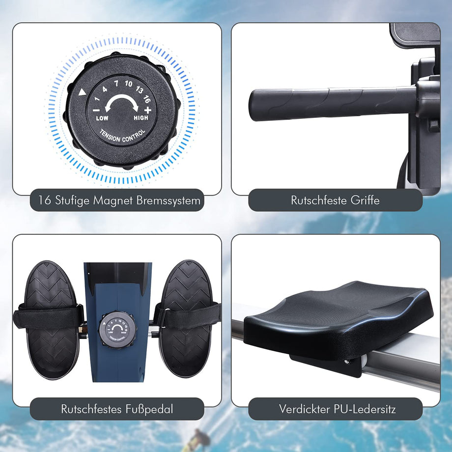 Dripex Rudergerät Magnetbremssystem für Heimgym & Cardio-Training, Rowing Machine mit Aluminium Gleitschiene, Rudermaschine16 stufige Widerstand & LCD-Monitor 2021 Version Rower