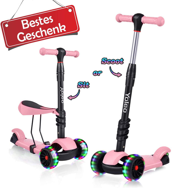 YOLEO 3-in-1 Kinder Roller Scooter mit Abnehmbarem Sitz