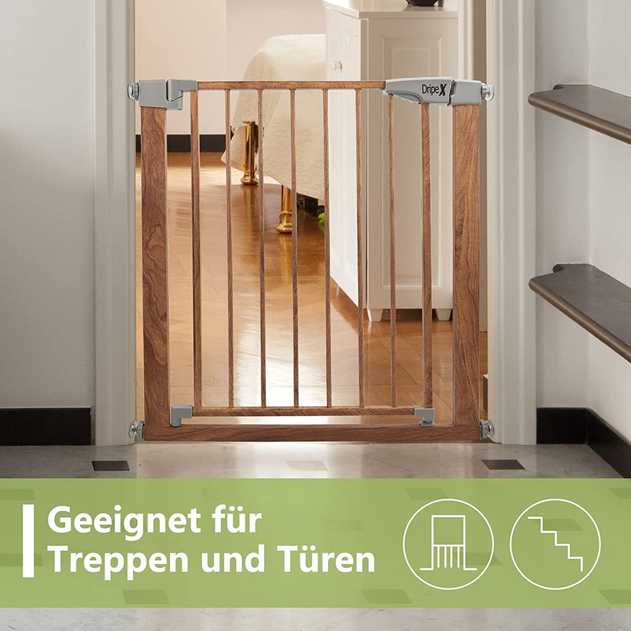 Dripex Schutzgitter | Treppengitter geeignet für 75-82CM | Auto-Close | erweiterbar | ohne Bohren | Tür Gitter für Kinder Haustiere | Gitter Baby Sicherheit Metall