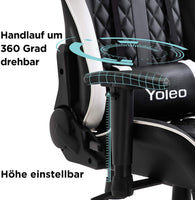 YOLEO Gaming Stuhl, bequemer Gaming Sessel 150 kg Belastbarkeit, Kunstleder PC Stuhl drehbar höhenverstellbar Gaming Chair mit Kopfstütze (weiß-schwarz)