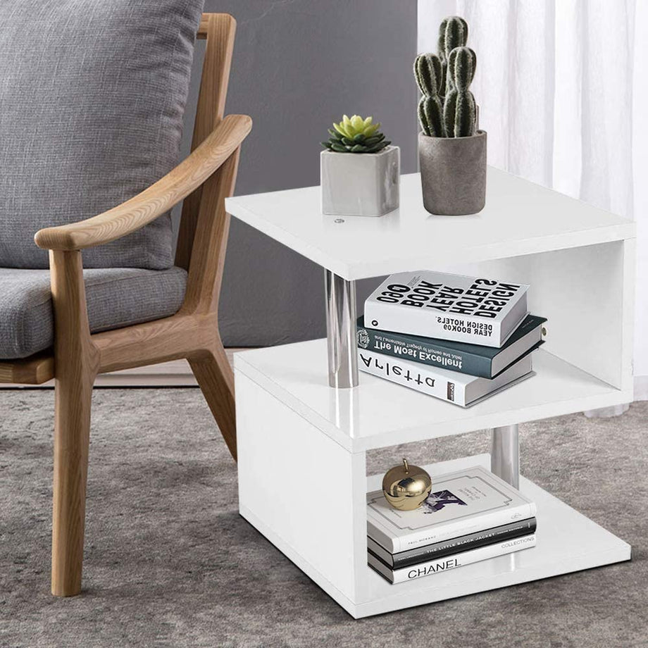 YOLEO Beistelltisch, Sofatisch Nachttisch mit LED Couchtisch Betttisch für Wohnzimmer, Schlafzimmer, Flur, Büro 52x44x38 cm