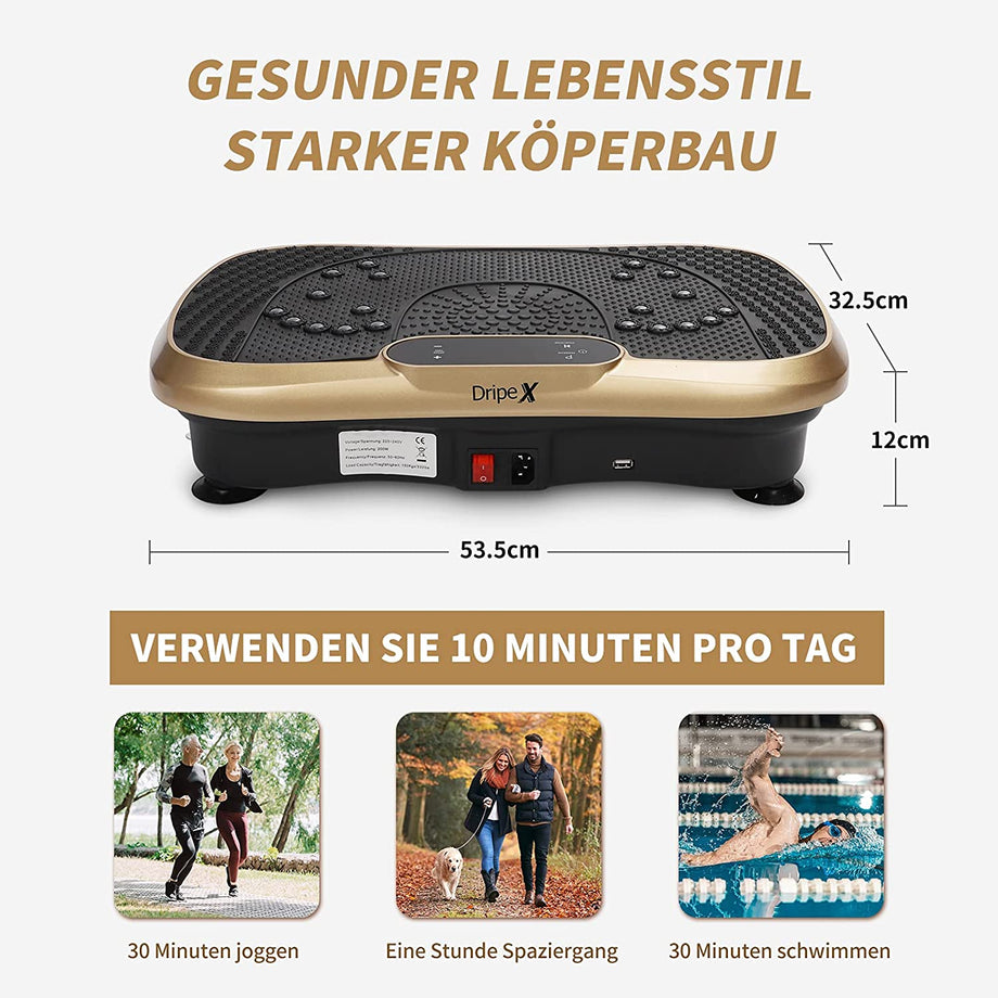 Dripex Vibrationsplatte, 3D Trainingsgerät mit 99 Vibrationsstufen, 5 Trainingsprogramme, Bluetooth Lautsprecher, Trainingsbänder