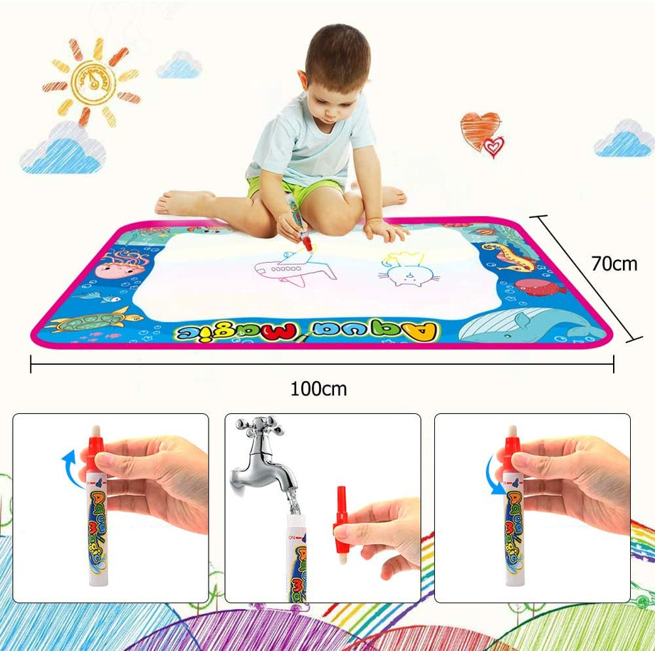 OUNUO wodna mata do malowania wodnego, 100 x 70 cm, 1 rolka malarska, 4 formy do rysowania, 4 pisaki, 3 stemple, 2 gąbki, 1 książka obrazów, mata do rysowania wodnego