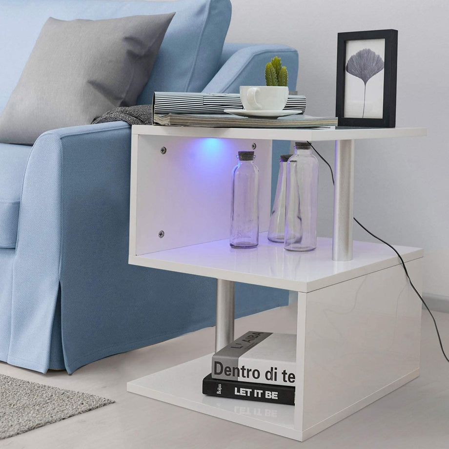 YOLEO Beistelltisch, Sofatisch Nachttisch mit LED Couchtisch Betttisch für Wohnzimmer, Schlafzimmer, Flur, Büro 52x44x38 cm
