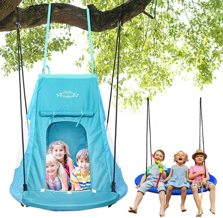 YOLEO 100cm Nestschaukel mit Zelt,  Tellerschaukel belastbar 150kg