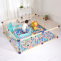 Dripex Laufgitter Baby Laufstall Absperrgitter Kinder Holzgitter Krabbelgitter aus Kieferholz mit Tür 182.4 x 205 CM