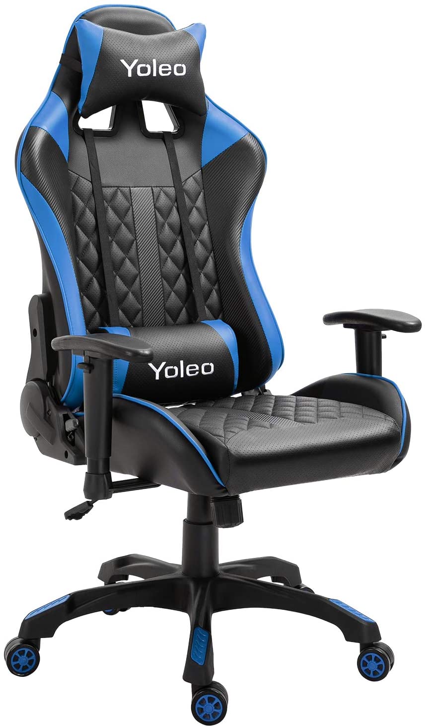YOLEO Gaming Stuhl, bequemer Gaming Sessel 150 kg Belastbarkeit, Kunstleder PC Stuhl drehbar höhenverstellbar Gaming Chair mit Kopfstütze (weiß-schwarz)