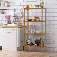 Dripex Standregal Badregal 4 Ebenen Holzregal Küchenregal Pflanzregal Mehrzwerkregal Regal Bambus für Wohnzimmer Badzimmer Waschraum Garten 113 x 26 x 52cm