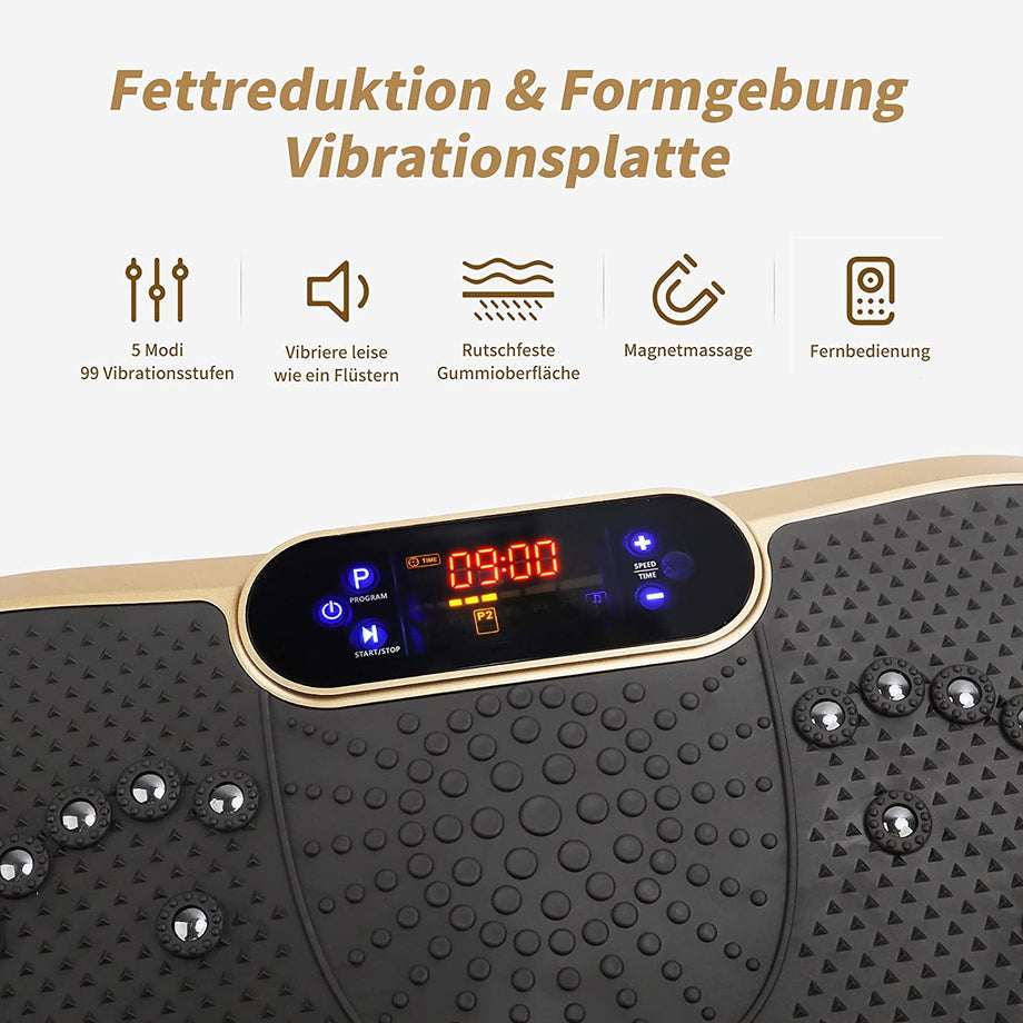 Dripex Vibrationsplatte, 3D Trainingsgerät mit 99 Vibrationsstufen, 5 Trainingsprogramme, Bluetooth Lautsprecher, Trainingsbänder