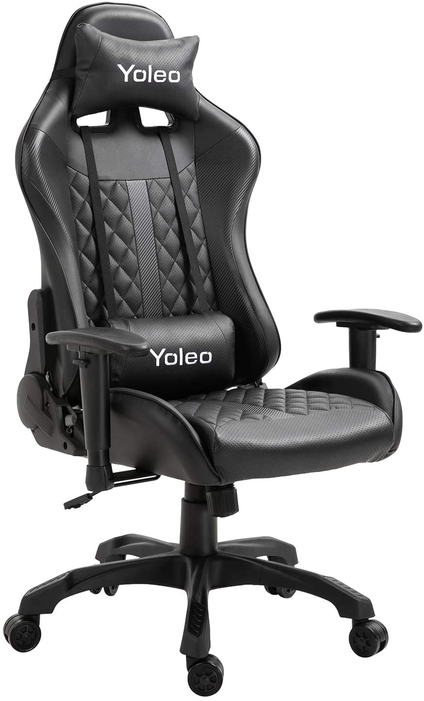 YOLEO Gaming Stuhl, bequemer Gaming Sessel 150 kg Belastbarkeit, Kunstleder PC Stuhl drehbar höhenverstellbar Gaming Chair mit Kopfstütze (weiß-schwarz)