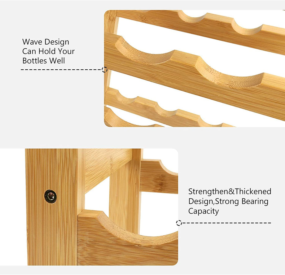 Dripex Weinregal Bambus Weinflaschenregal 7 Ebenen Flaschenregal für Keller Küche 27 Flaschen 0,75 und 1 Liter 94 x 29 x 47CM