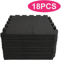 YOLEO Puzzlematte Kinderspielteppich Spielmatte Spielteppich Schaumstoffmatte Kinderteppich Schutzmatten Bodenschutzmatten Unterlegmatten Fitnessmatte 32x32 cm (Schwarz 18 Stücke)
