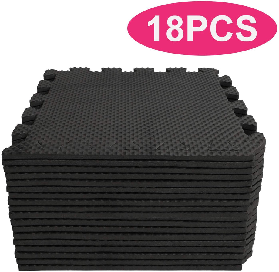 YOLEO Puzzlematte Kinderspielteppich Spielmatte Spielteppich Schaumstoffmatte Kinderteppich Schutzmatten Bodenschutzmatten Unterlegmatten Fitnessmatte 32x32 cm (Schwarz 18 Stücke)