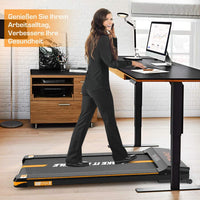 Dripex Laufband elektrisch leise, Treadmill 1-6 km/h einstellbar, 500W Motor mit Fernbedienung und LCE Display, einfach zu transportieren und zu lagern, geeignet für Büro und zuhause, Orange/Blau