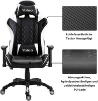 YOLEO Gaming Stuhl, bequemer Gaming Sessel 150 kg Belastbarkeit, Kunstleder PC Stuhl drehbar höhenverstellbar Gaming Chair mit Kopfstütze (weiß-schwarz)